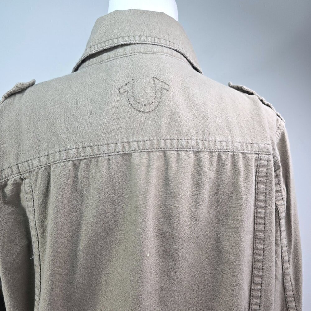 True Religion Olive Green Long Sleeve Double Gauze Flannel Utility Shirt - Picture 7 of 10